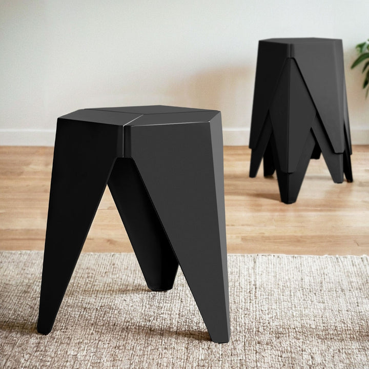 Korra 4PC Puzzle Stool Plastic Bar Stools Stackable Black