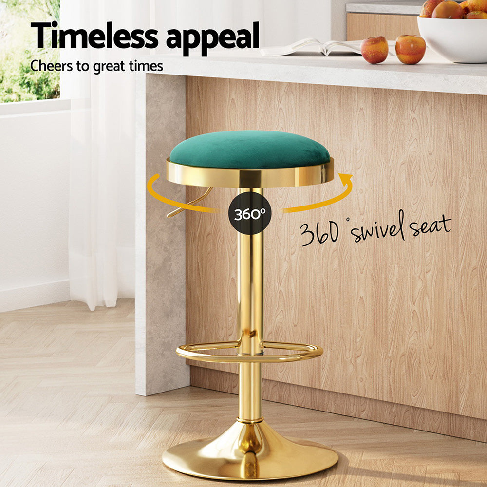 2x Artiss Bar Stools Kitchen Dining Chairs Velvet Padded Stool Green