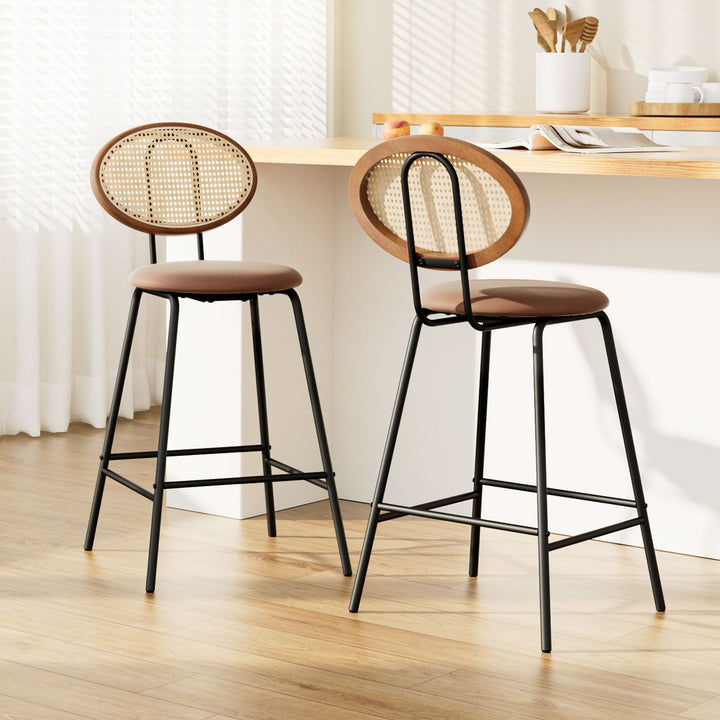 Korra 2x Bar Stools PU Leather Stools Brown