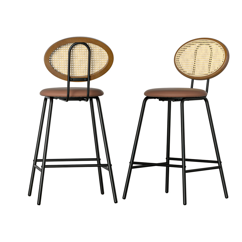 Korra 2x Bar Stools PU Leather Stools Brown