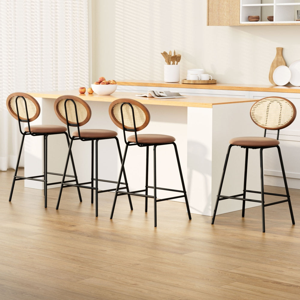 Korra 4x Bar Stools PU Leather Stools Brown