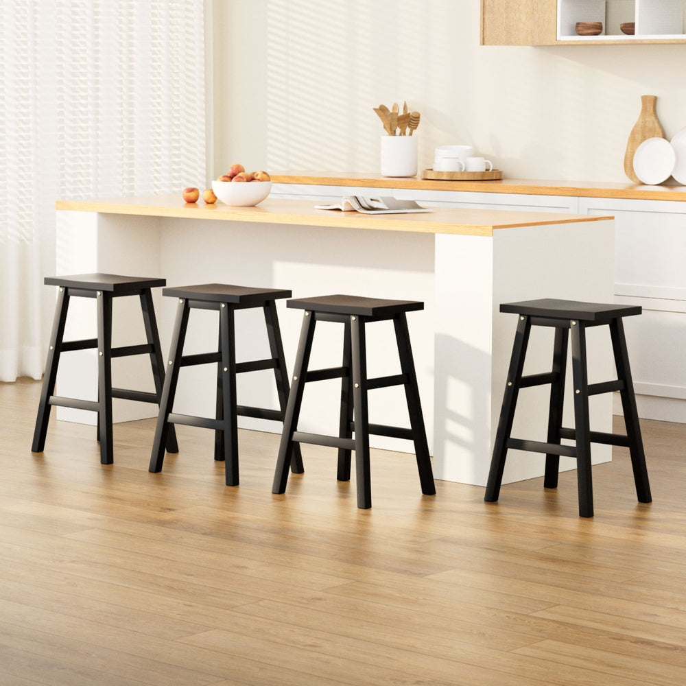 Korra Bar Stools Kitchen Counter Stools Wooden Chairs Black x4