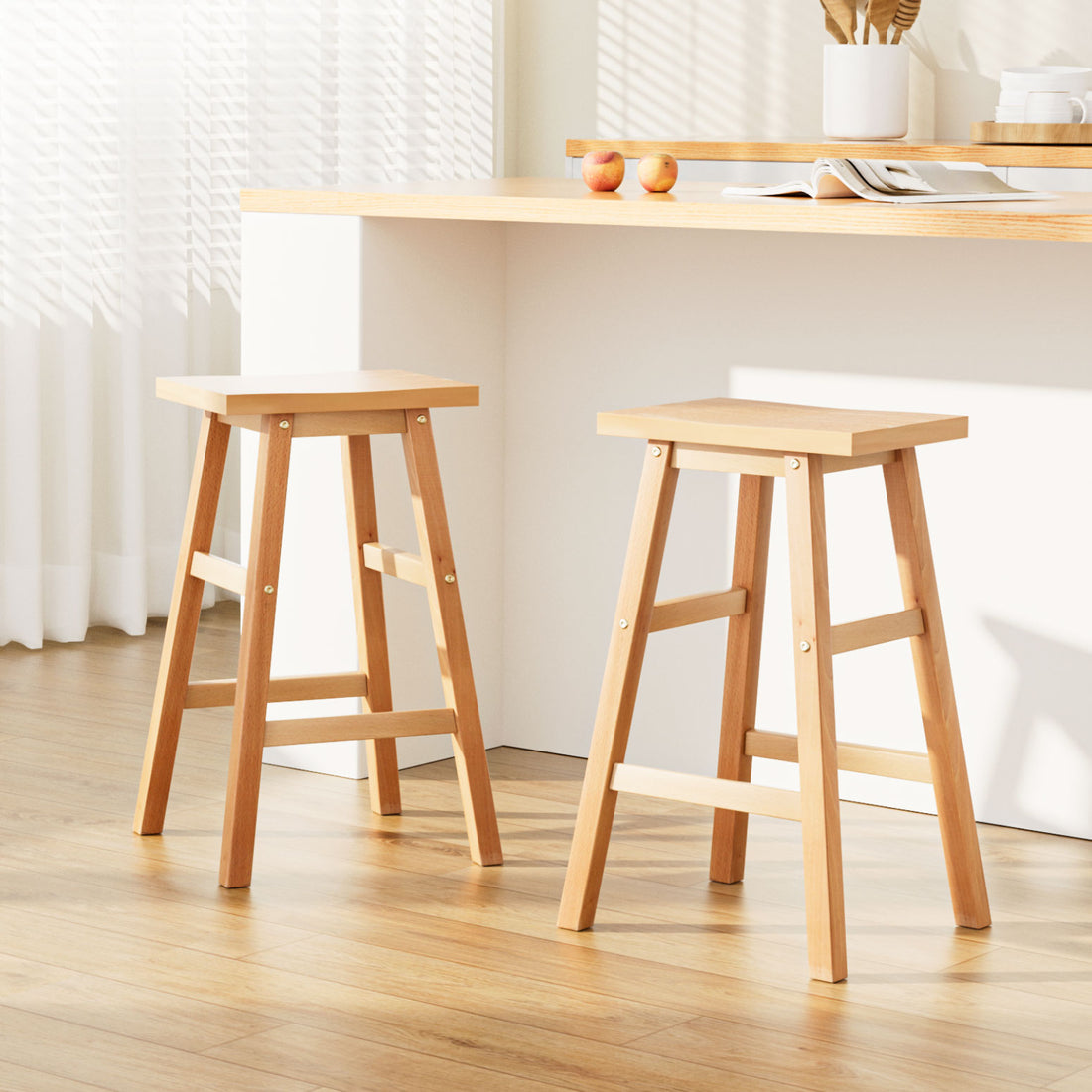 Korra Bar Stools Kitchen Counter Stools Wooden Chairs Natural x2