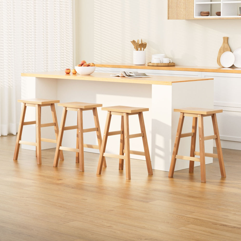 Korra 4x Bar Stools Kitchen Chairs Wooden Nature