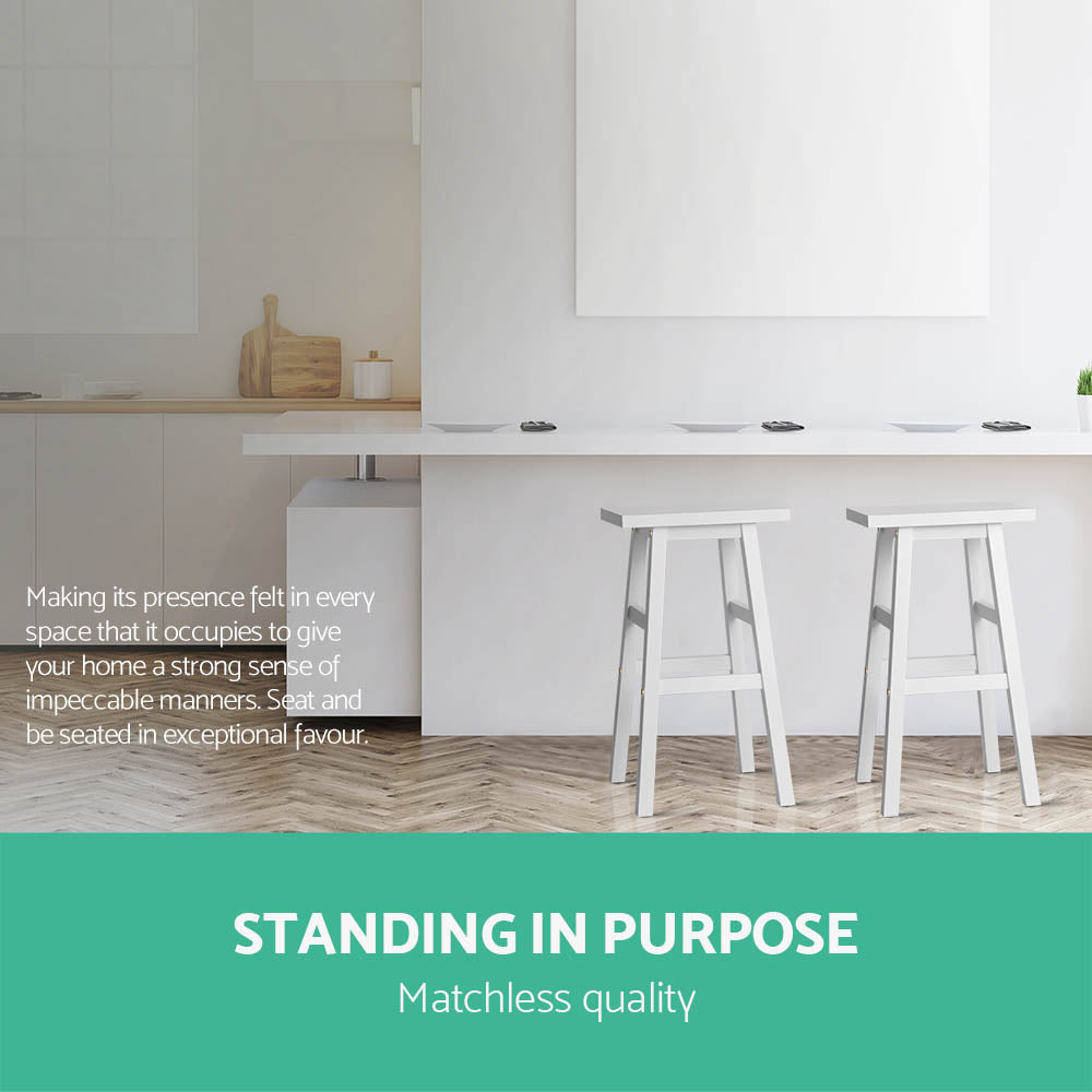 Korra Bar Stools Kitchen Counter Stools Wooden Chairs White x2