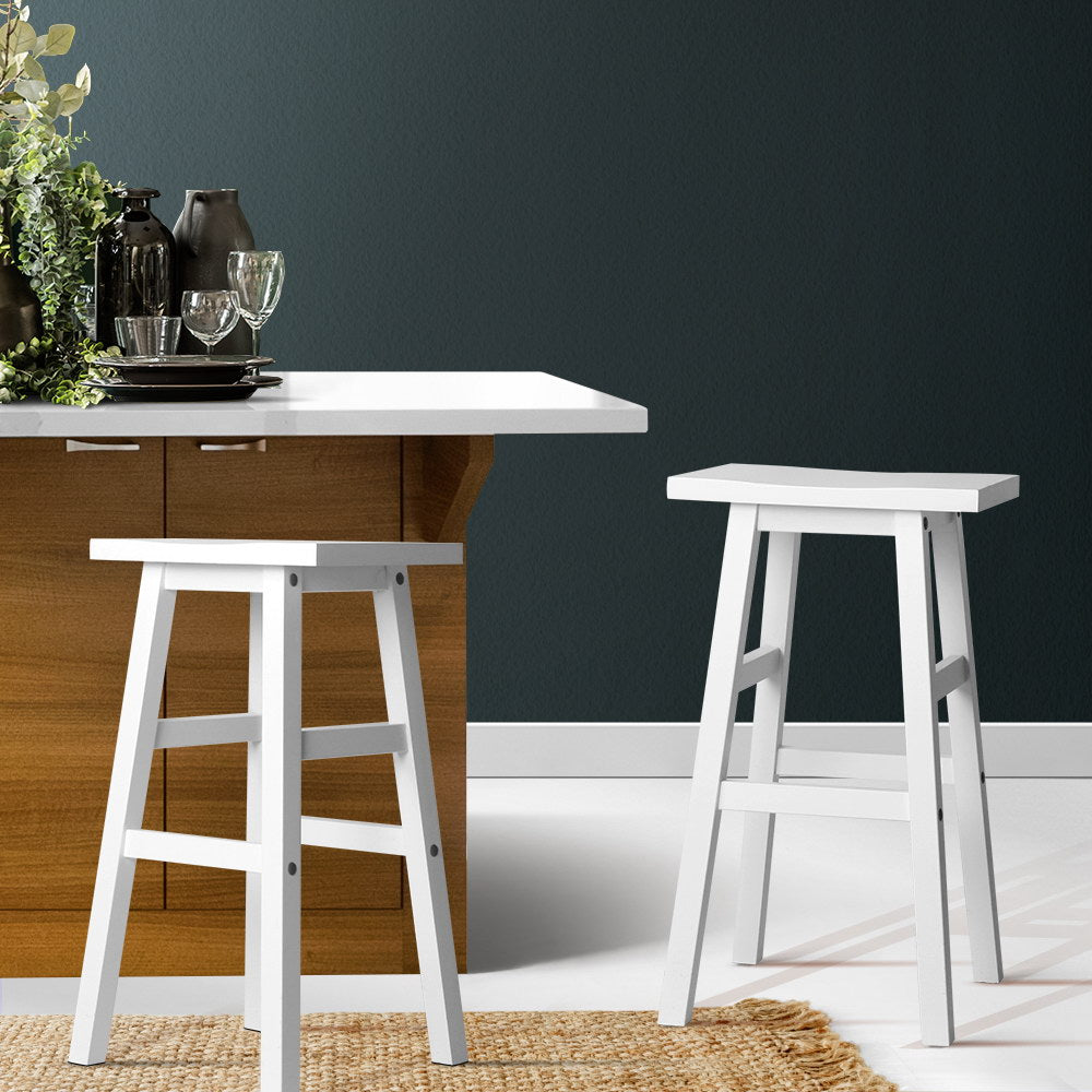 Korra Bar Stools Kitchen Counter Stools Wooden Chairs White x2