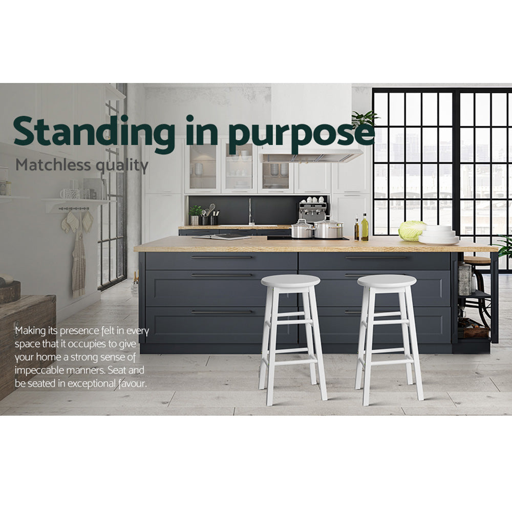 Korra 2x Bar Stools Round Chairs Wooden White