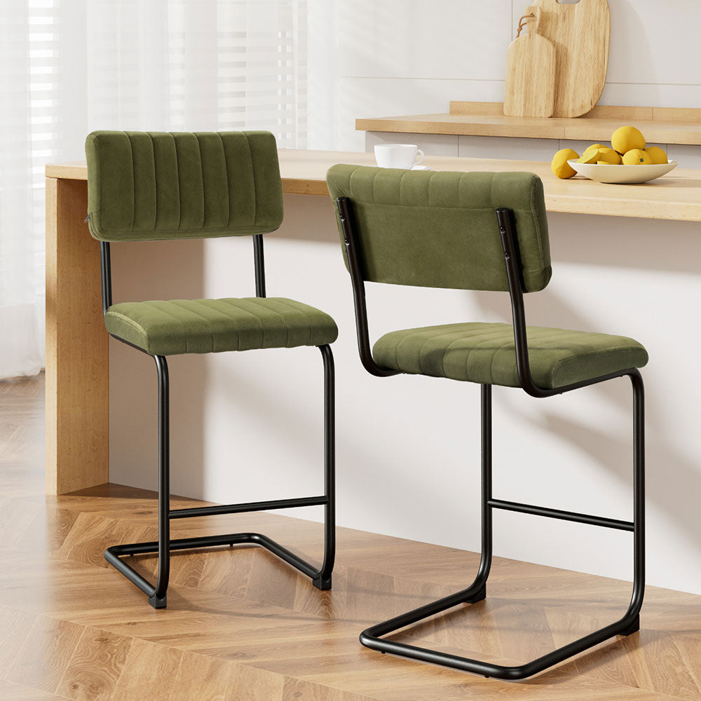 Korra 2x Bar Stools Velvet Chairs Green