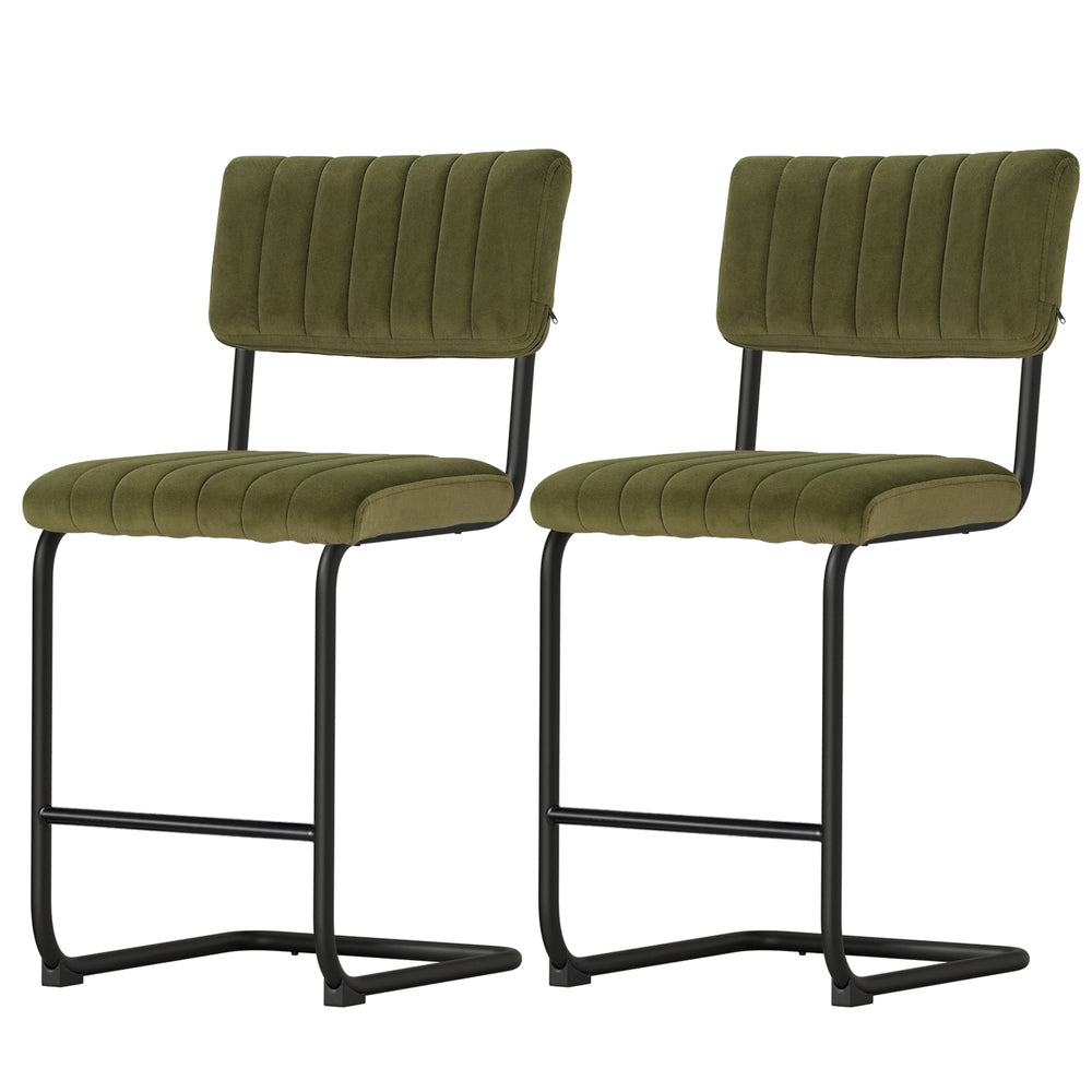Korra 2x Bar Stools Velvet Chairs Green