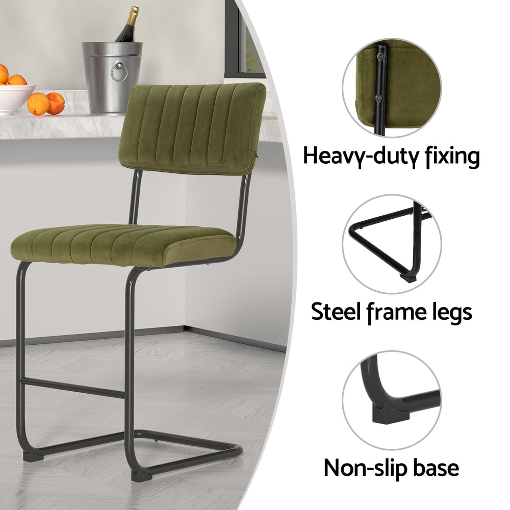 Korra 2x Bar Stools Velvet Chairs Green