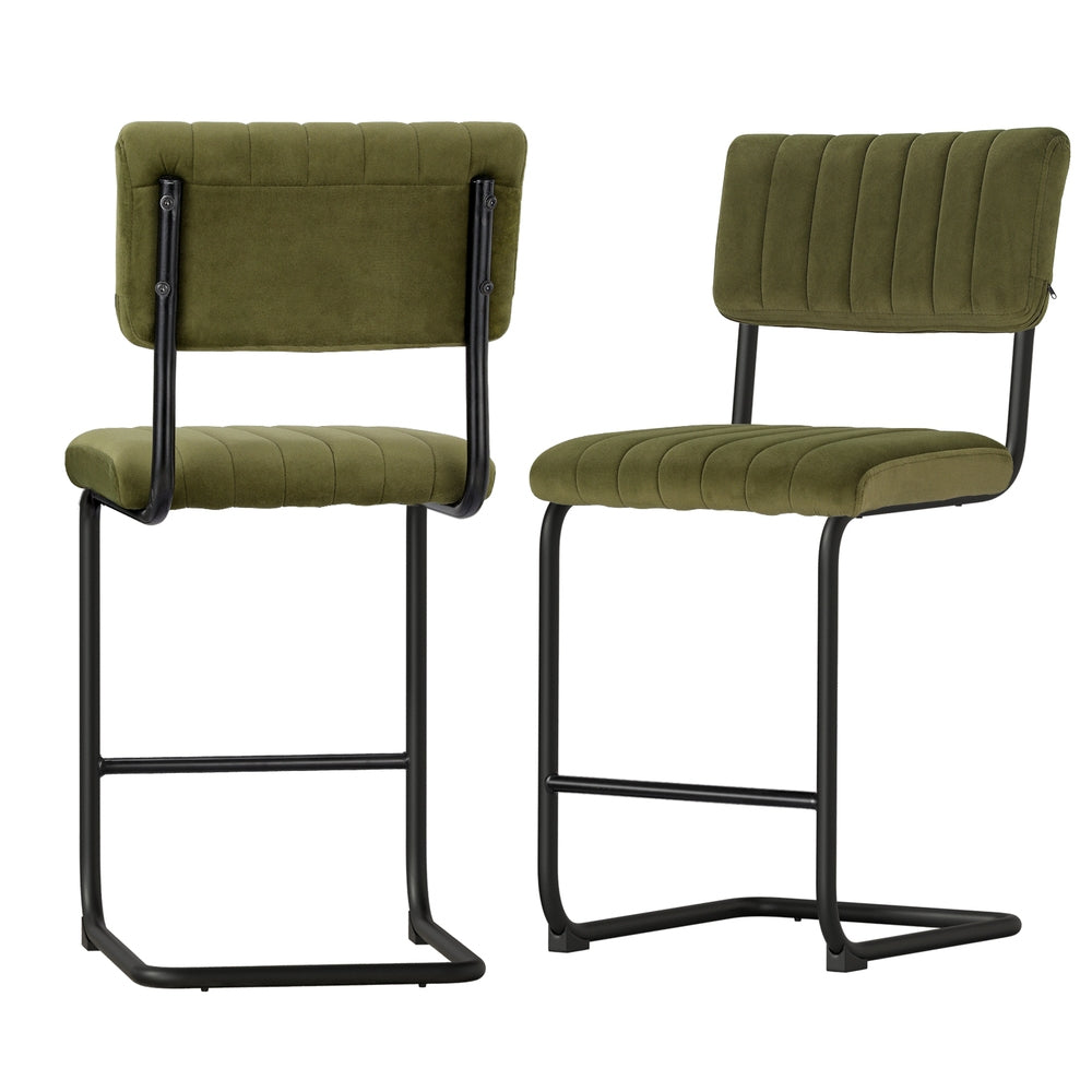 Korra 2x Bar Stools Velvet Chairs Green