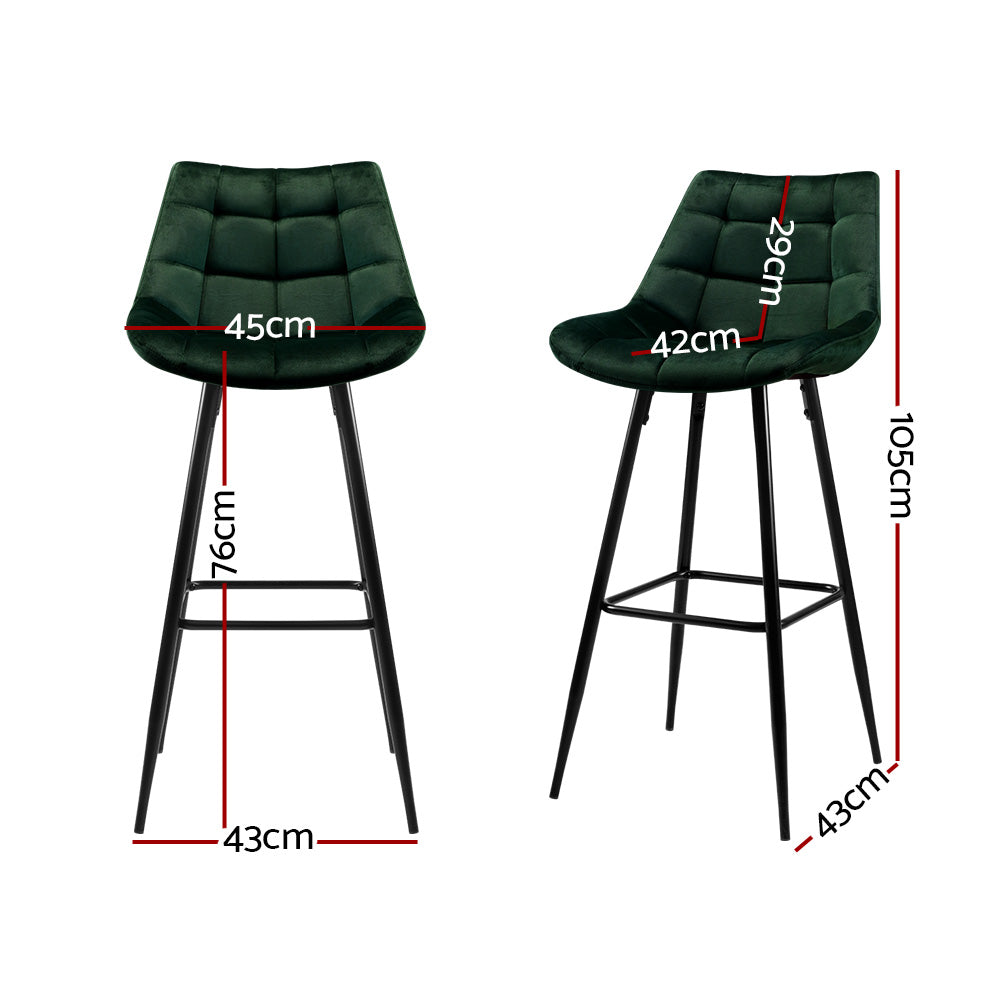 Korra 2x Bar Stools Velvet Chairs Green