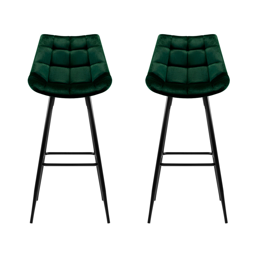 Korra 2x Bar Stools Velvet Chairs Green