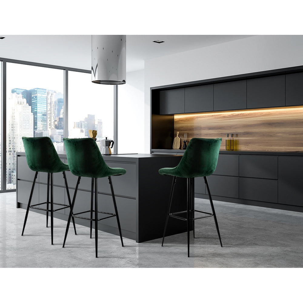 Korra 2x Bar Stools Velvet Chairs Green