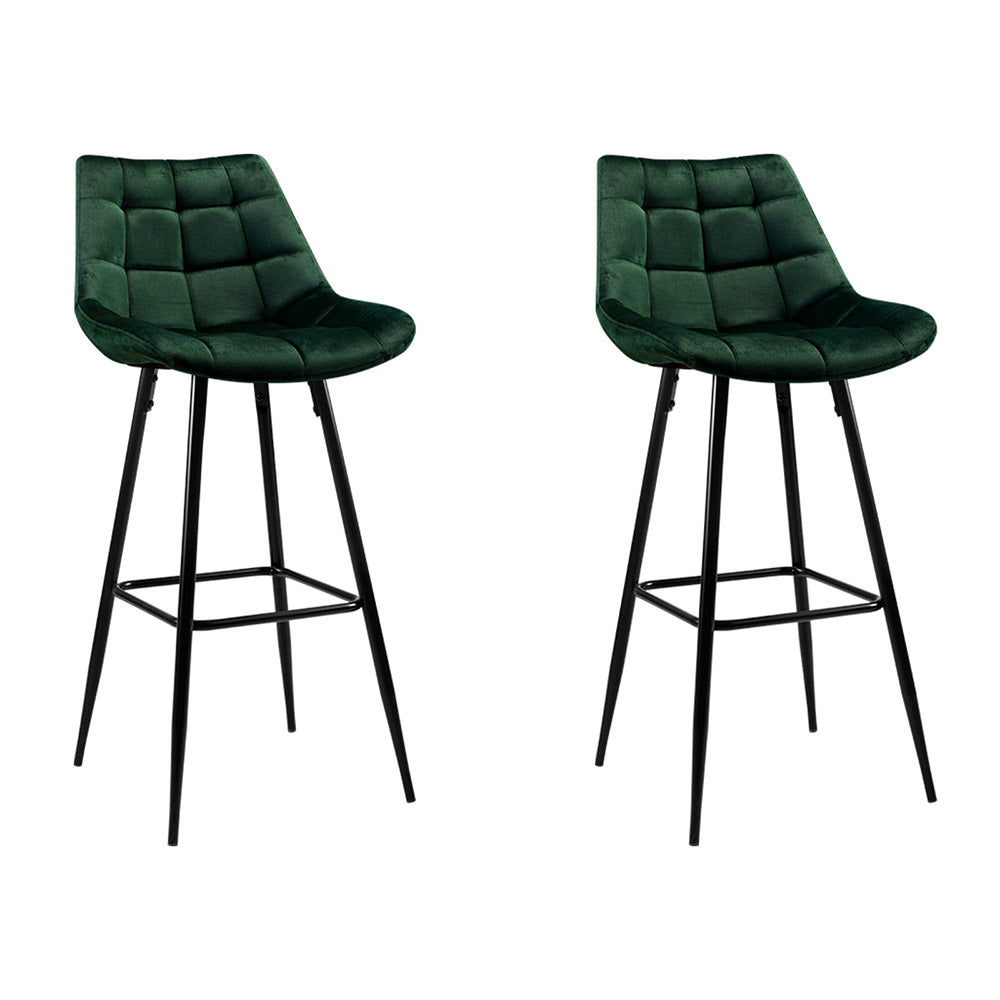 Korra 2x Bar Stools Velvet Chairs Green