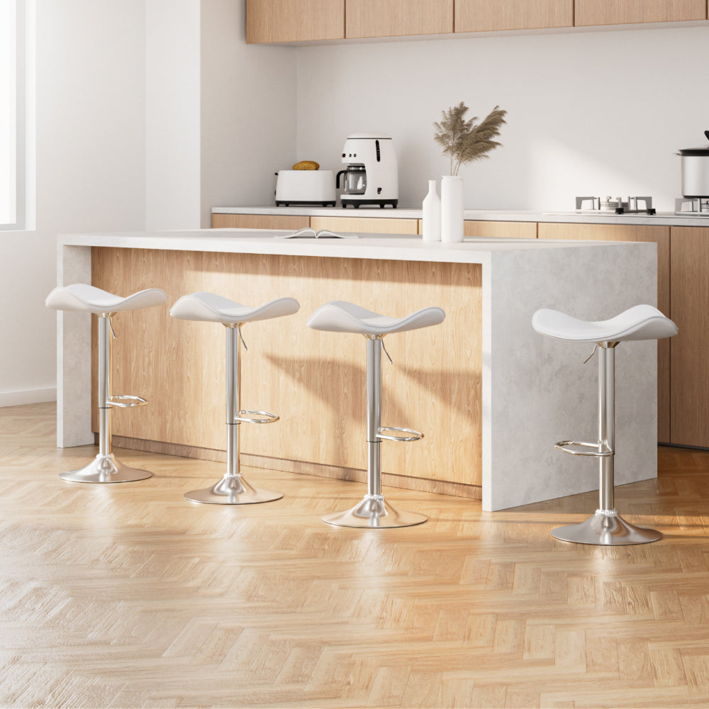 Artiss 4x Bar Stools Leather Gas Lift Chair White