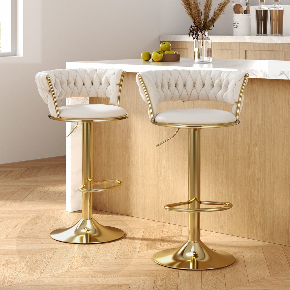 Korra Vivien 2x Bar Stools Gas Lift Velvet - Ivory