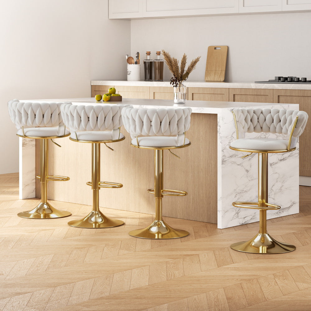 Korra Vivien 4x Bar Stools Gas Lift Velvet -  Ivory