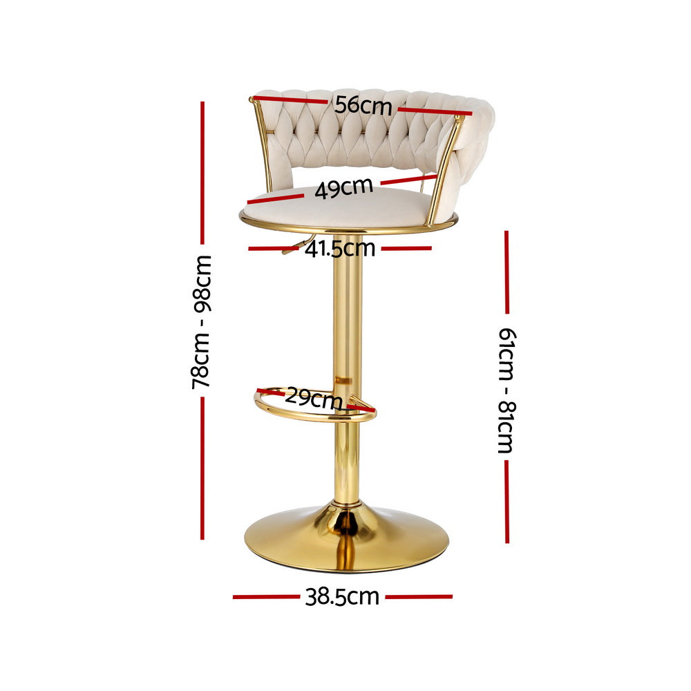 Korra Vivien 4x Bar Stools Gas Lift Velvet -  Ivory
