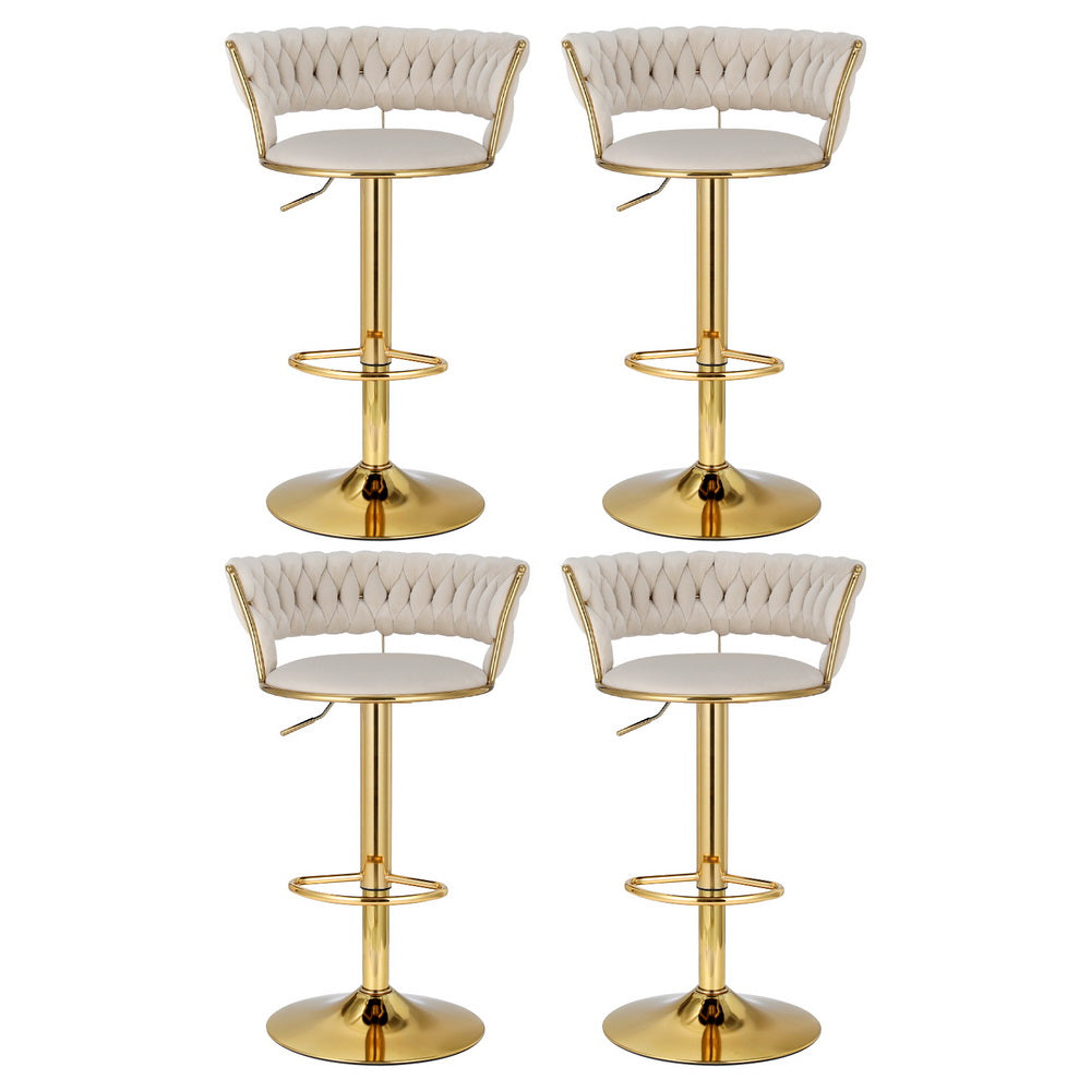 Korra Vivien 4x Bar Stools Gas Lift Velvet -  Ivory