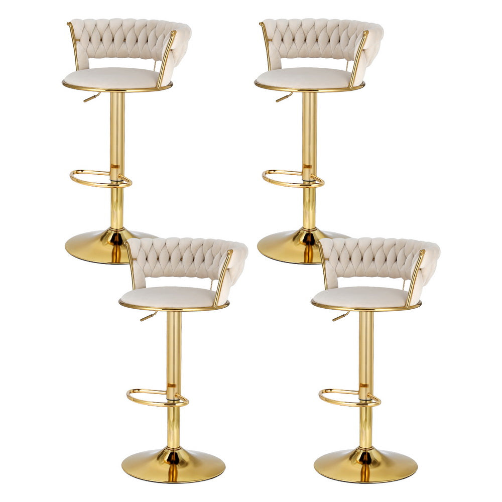 Korra Vivien 4x Bar Stools Gas Lift Velvet -  Ivory