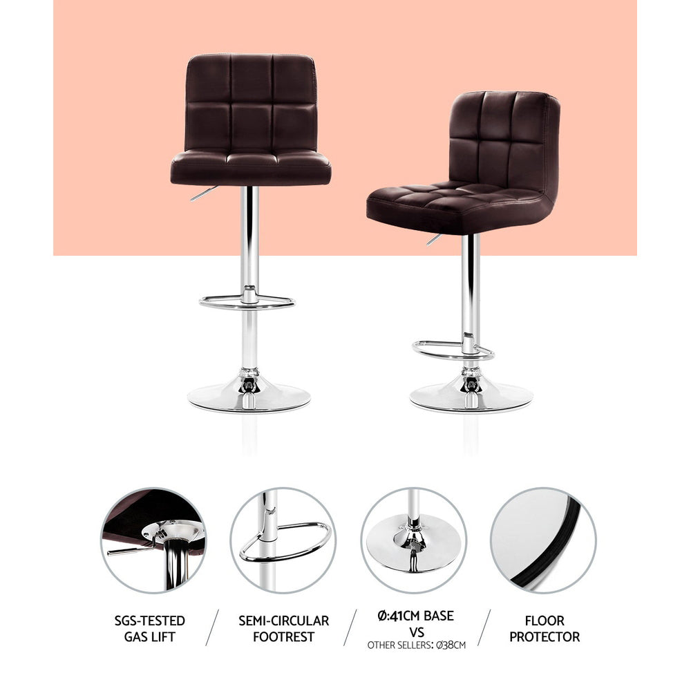Korra 4x Bar Stools Leather Gas Lift Brown