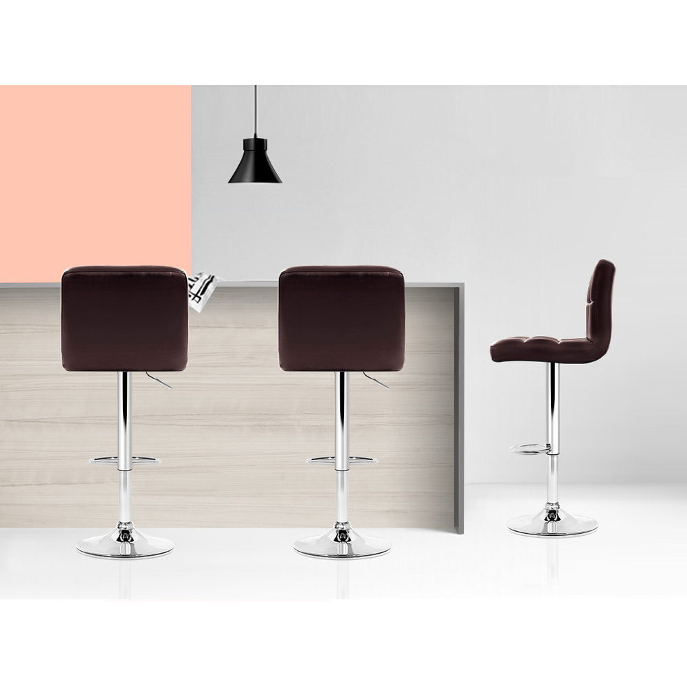 Korra 4x Bar Stools Leather Gas Lift Brown