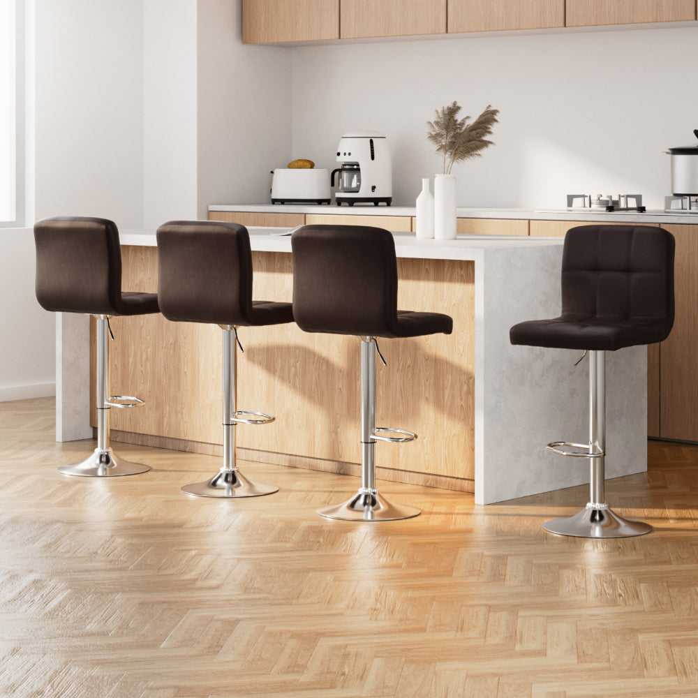 Korra 4x Bar Stools Leather Gas Lift Brown