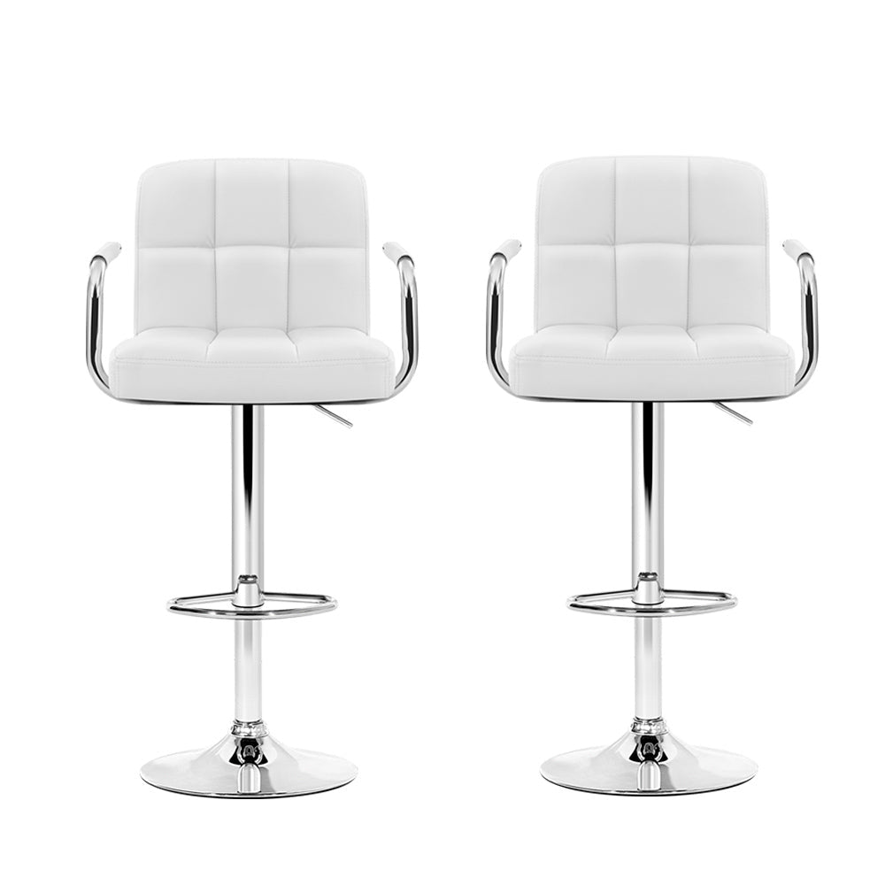 Artiss 2x Bar Stools Leather Gas Lift w/Armrest White
