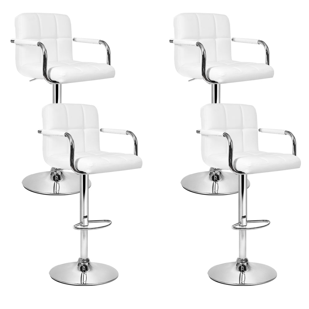 Artiss 4x Bar Stools Leather Gas Lift w/Armrest White