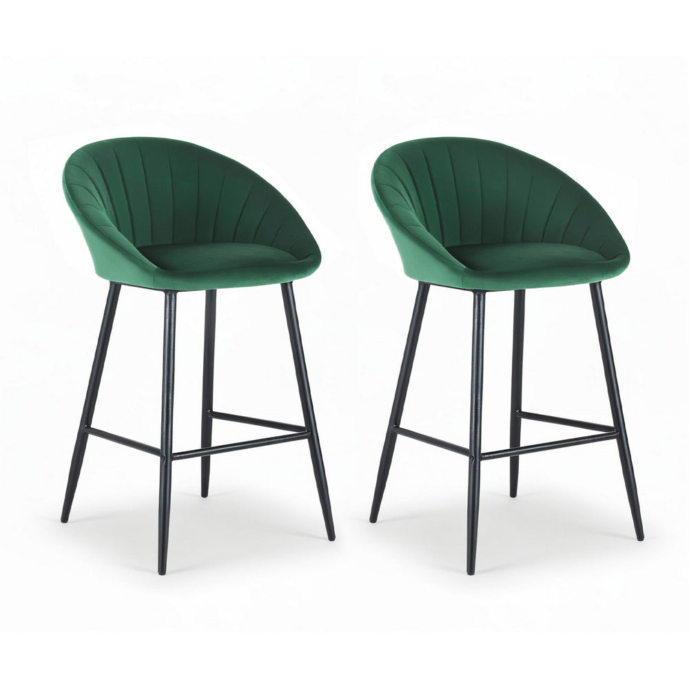 Korra 2x Bar Stools Kitchen Dining Chair Counter Stool Tub Velvet Metal Green