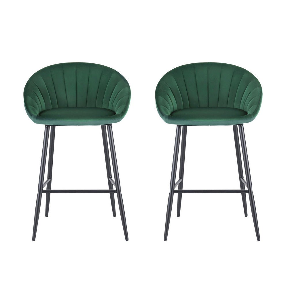 Korra 2x Bar Stools Kitchen Dining Chair Counter Stool Tub Velvet Metal Green