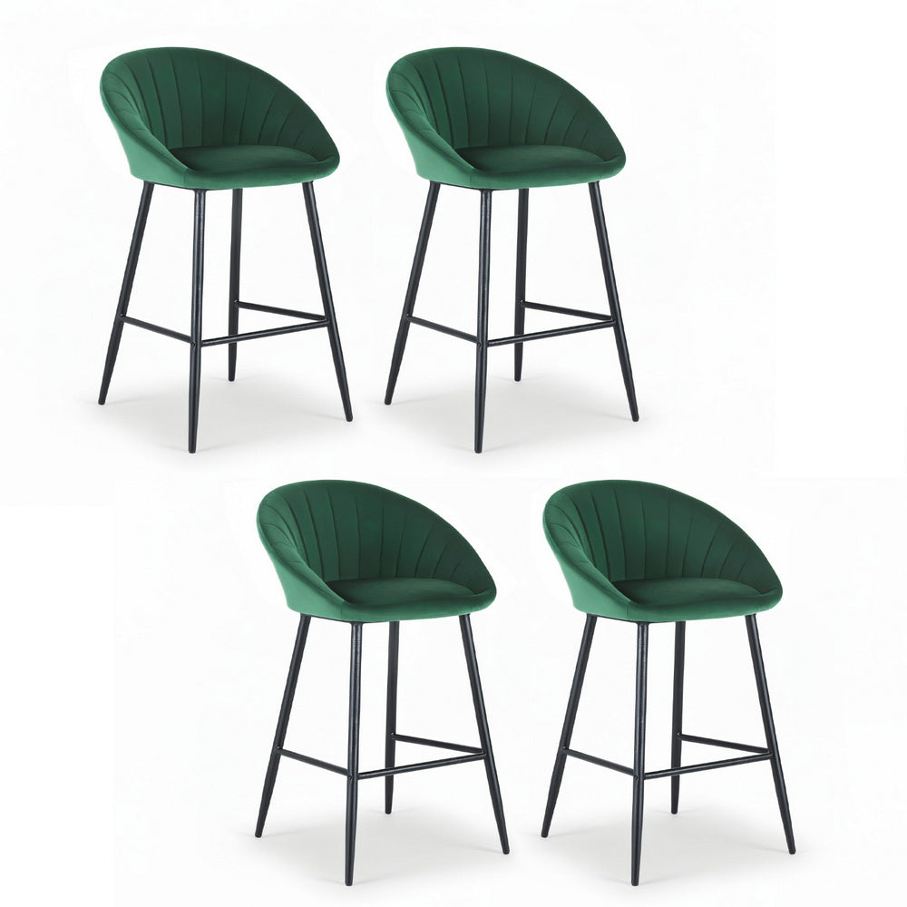 Korra 4x Bar Stools Kitchen Dining Chair Counter Stool Tub Velvet Metal Green