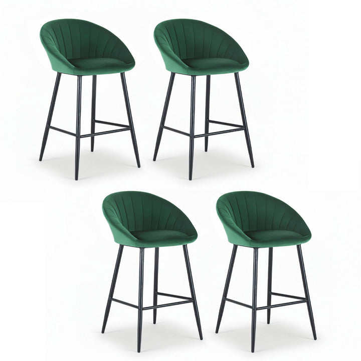 Korra 4x Bar Stools Kitchen Dining Chair Counter Stool Tub Velvet Metal Green