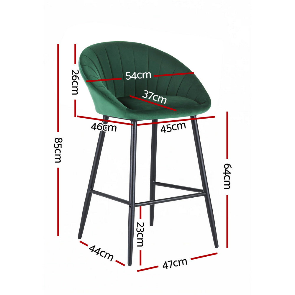 Korra 4x Bar Stools Kitchen Dining Chair Counter Stool Tub Velvet Metal Green