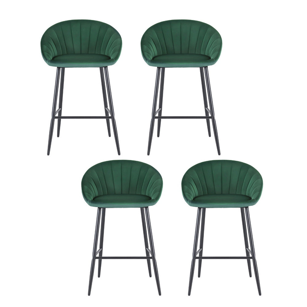 Korra 4x Bar Stools Kitchen Dining Chair Counter Stool Tub Velvet Metal Green