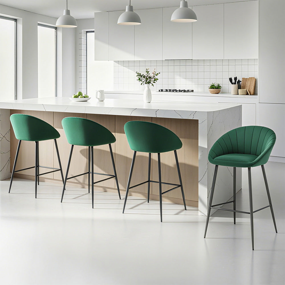 Korra 4x Bar Stools Kitchen Dining Chair Counter Stool Tub Velvet Metal Green