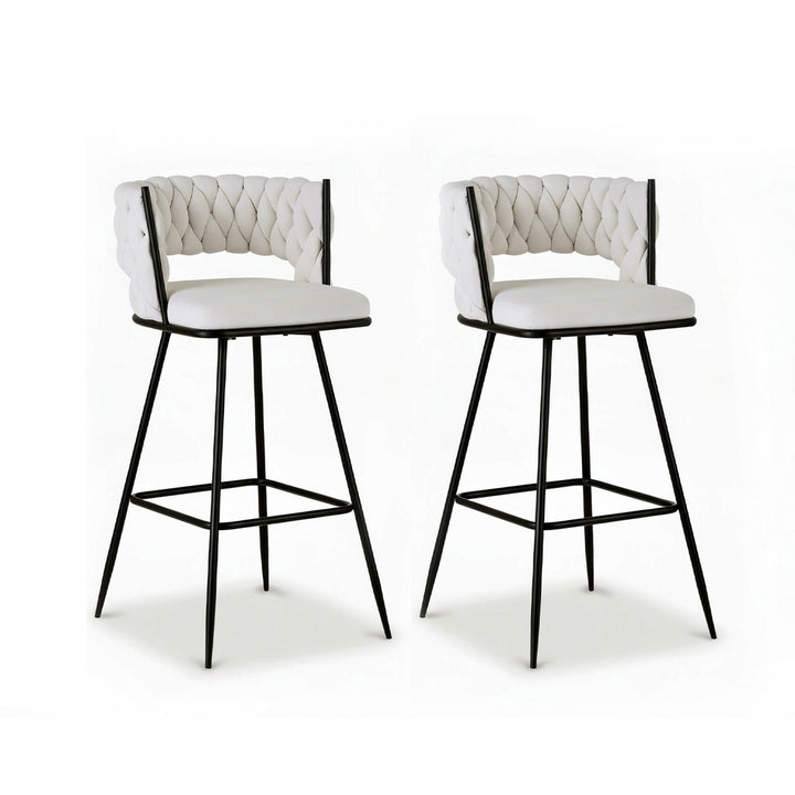 Artiss 2x Bar Stools Kitchen Dining Chair Counter Stool Woven Velvet Metal Ivory