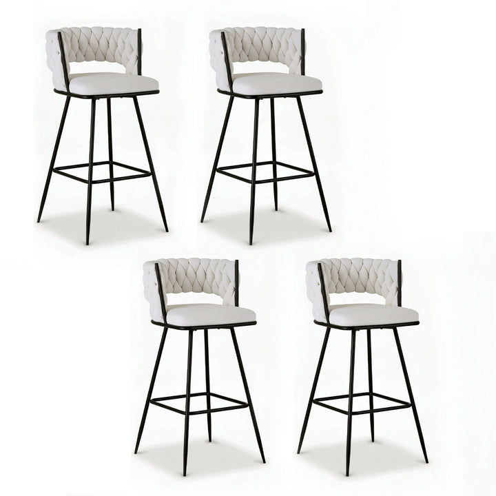 Artiss 4x Bar Stools Kitchen Dining Chair Counter Stool Woven Velvet Metal Ivory