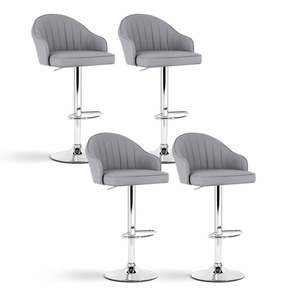 4x Bar Stools Kitchen Swivel - Shell Leather Grey