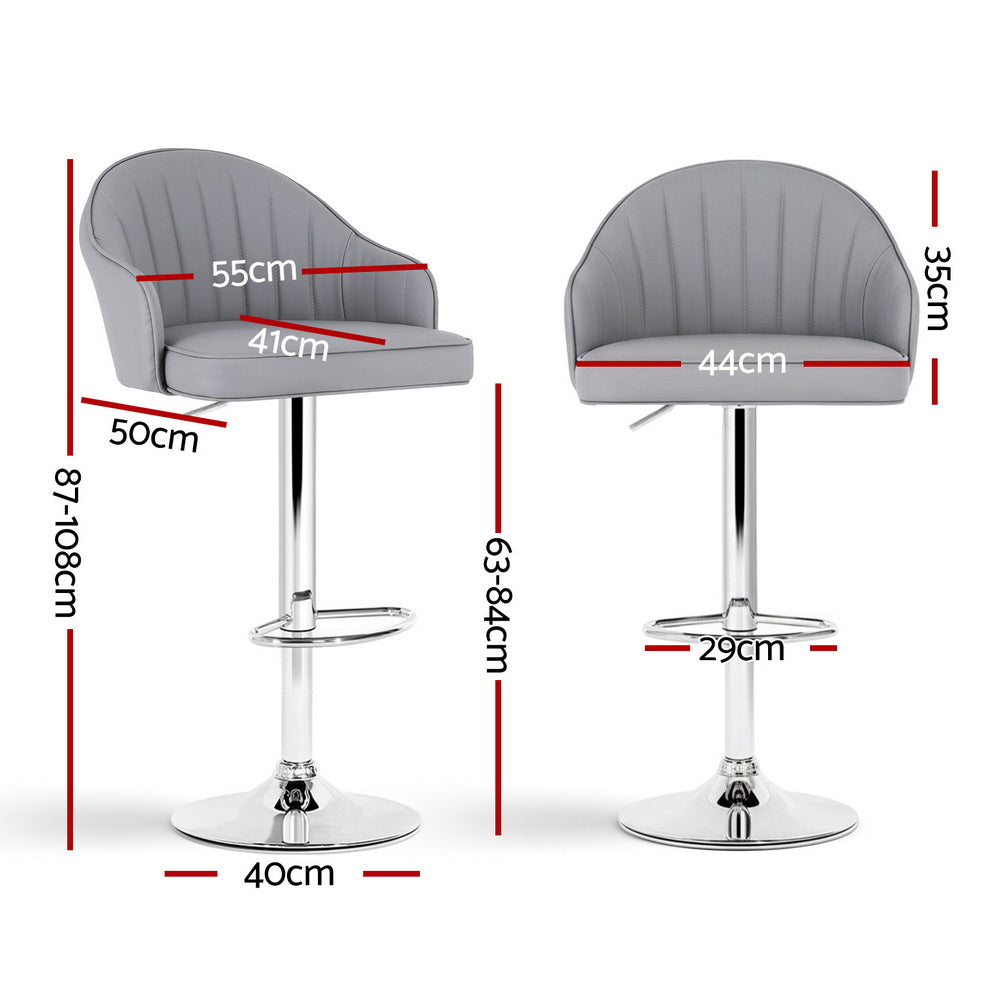 4x Bar Stools Kitchen Swivel - Shell Leather Grey