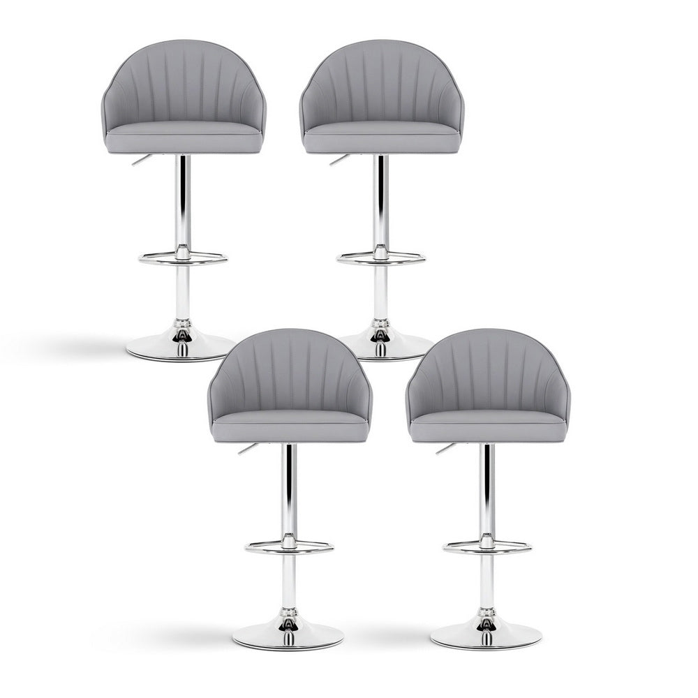 4x Bar Stools Kitchen Swivel - Shell Leather Grey