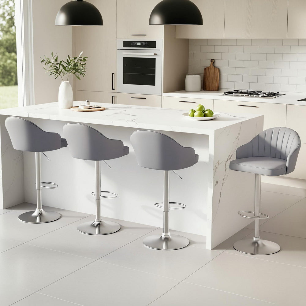 4x Bar Stools Kitchen Swivel - Shell Leather Grey