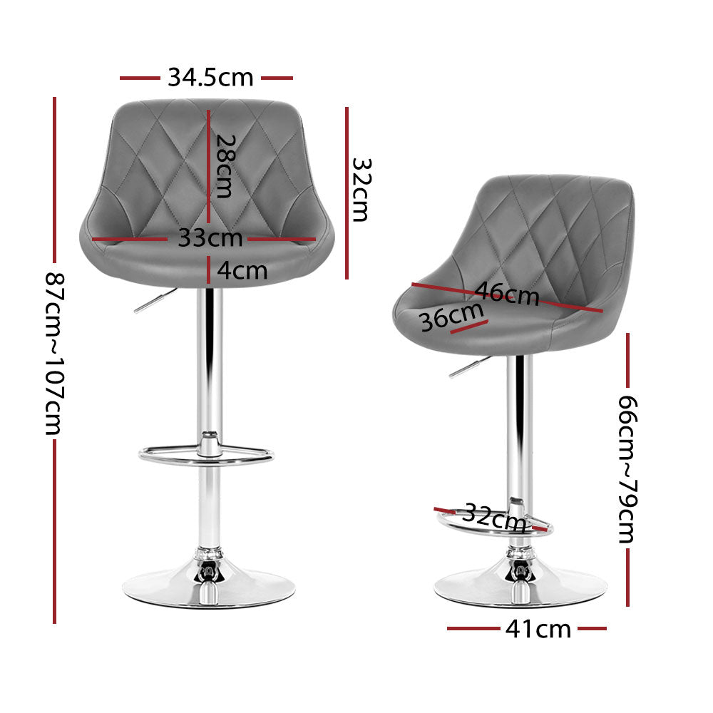 Korra 4x Bar Stools Leather Padded Gas Lift Grey