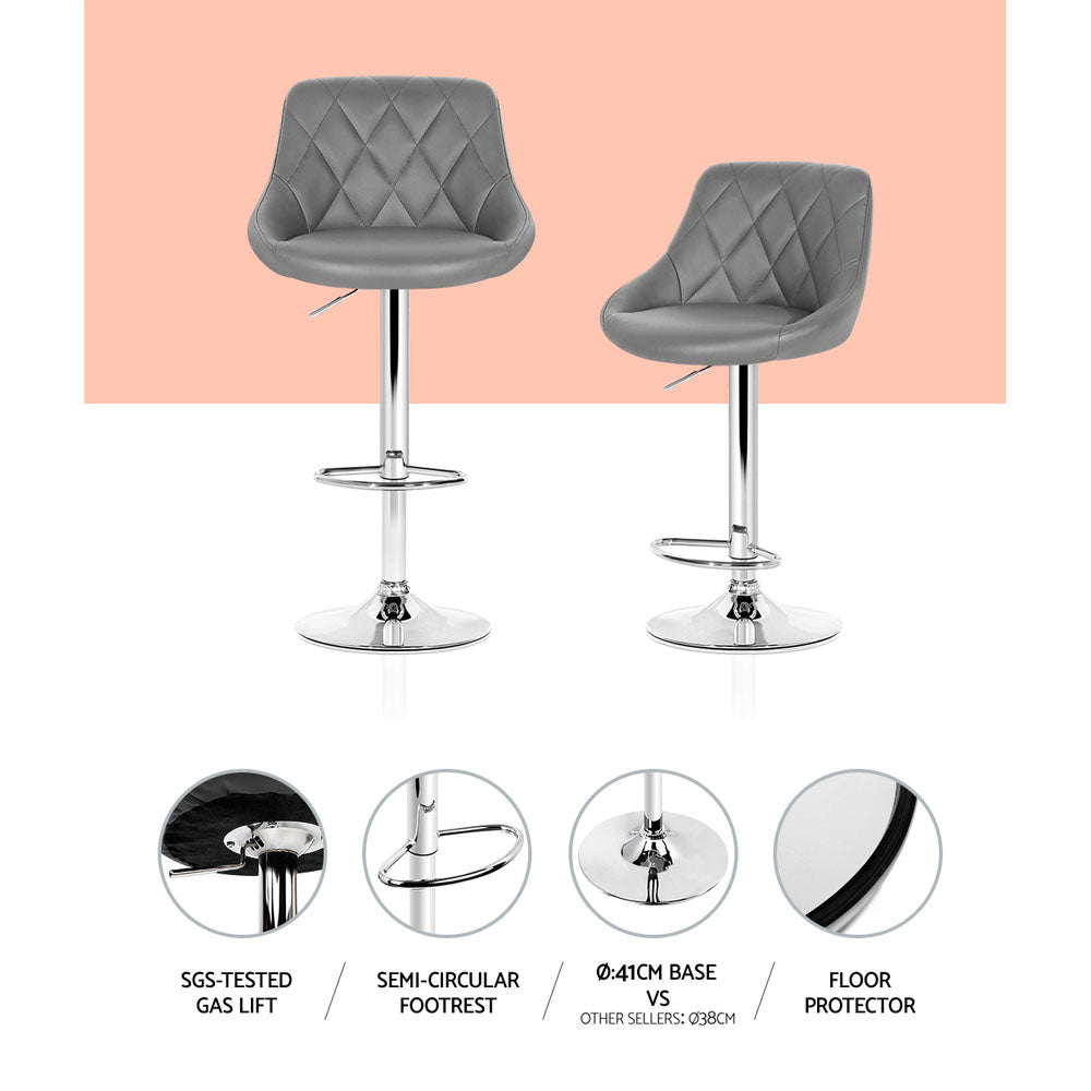 Korra 4x Bar Stools Leather Padded Gas Lift Grey