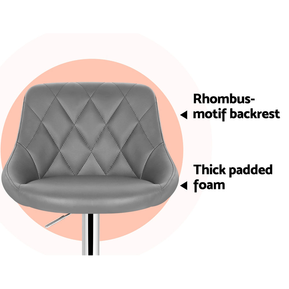 Korra 4x Bar Stools Leather Padded Gas Lift Grey