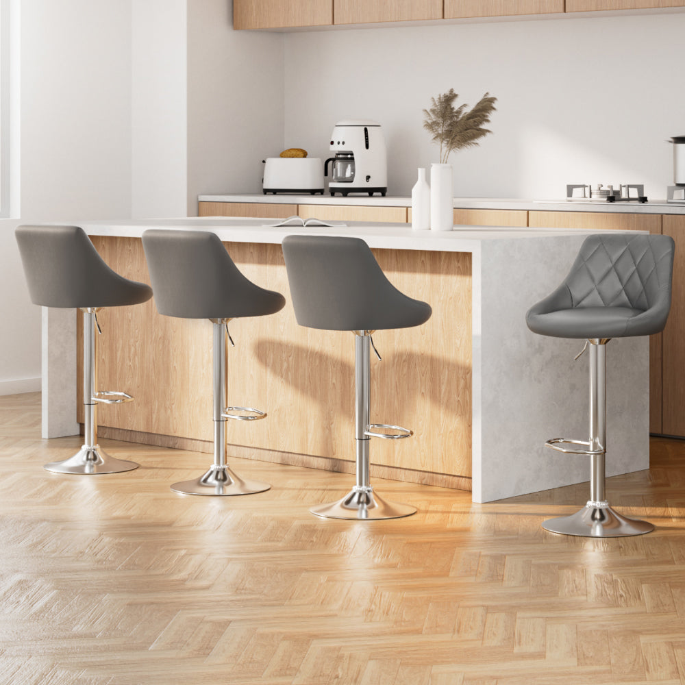 Korra 4x Bar Stools Leather Padded Gas Lift Grey