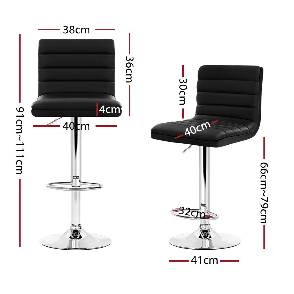 Korra 4x Bar Stools Padded Leather Gas Lift Black