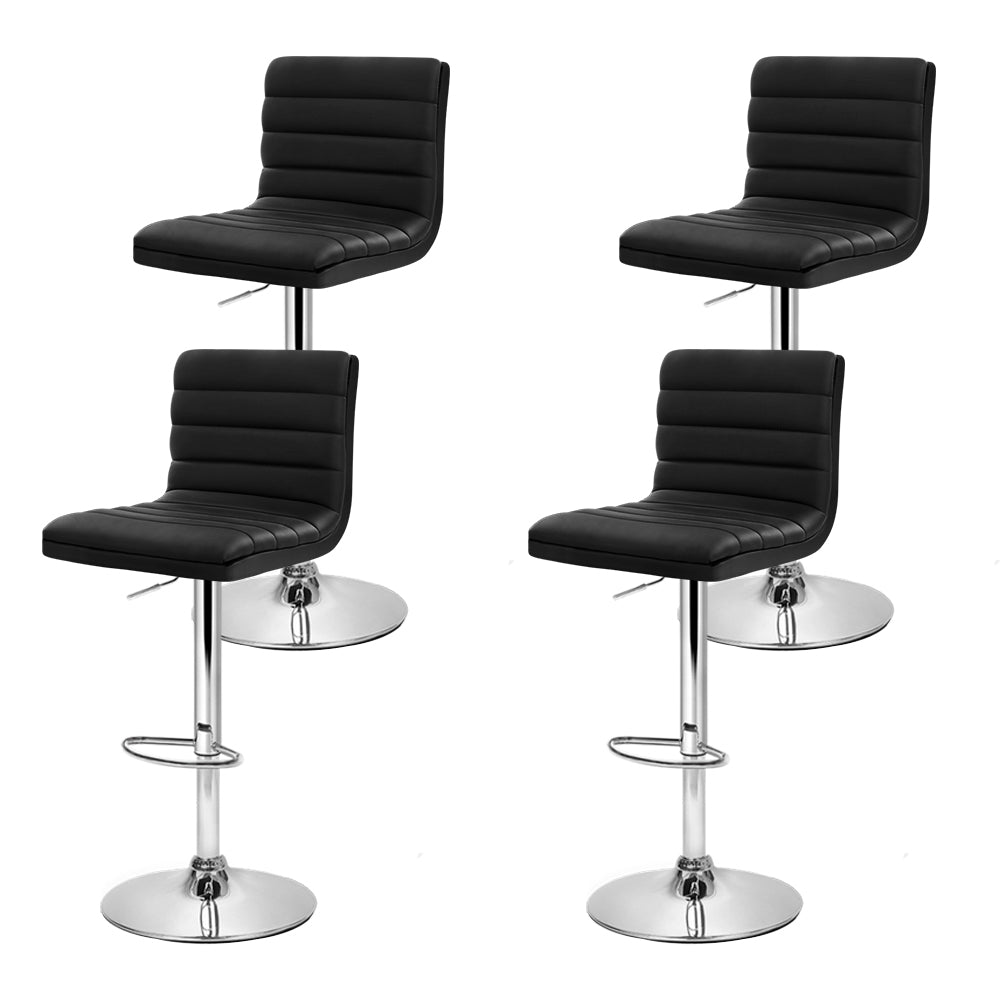 Korra 4x Bar Stools Padded Leather Gas Lift Black
