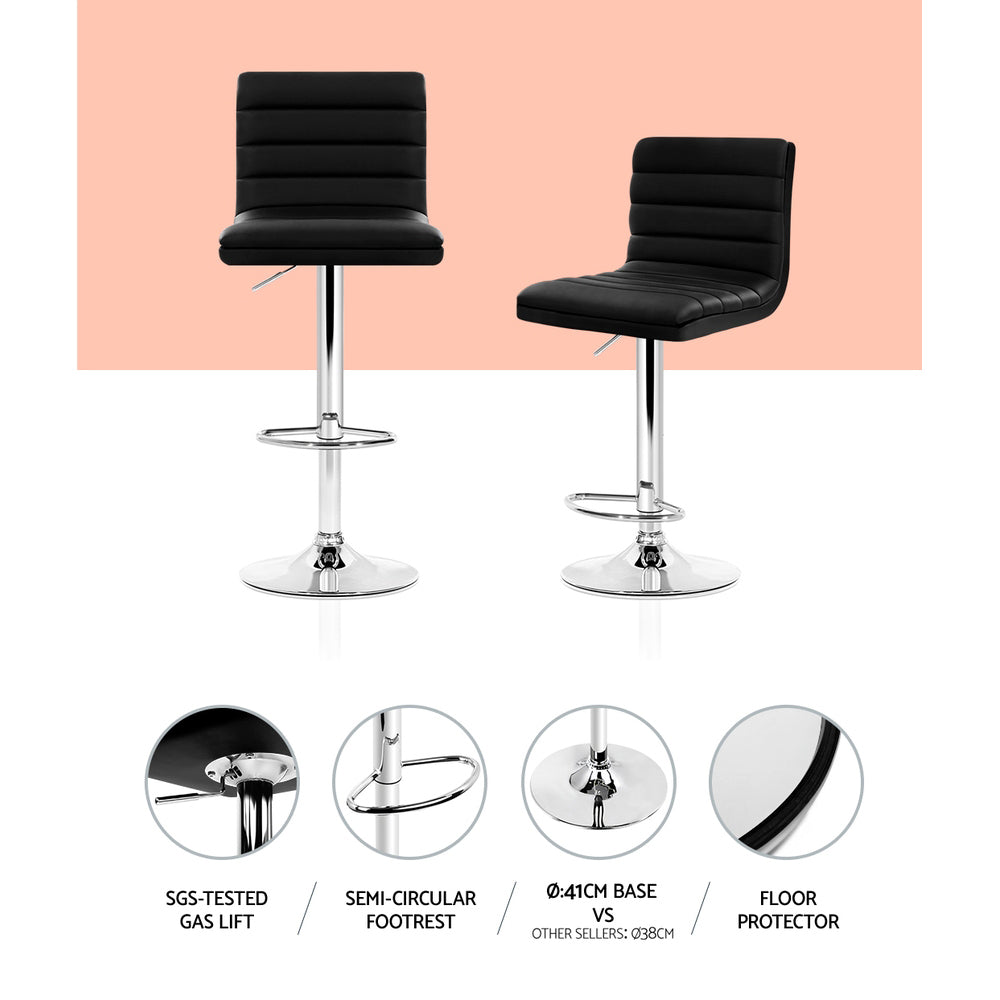Korra 4x Bar Stools Padded Leather Gas Lift Black